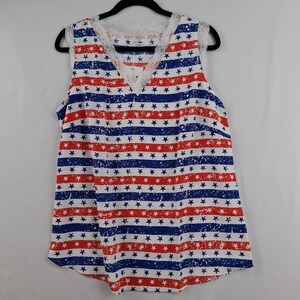Fourth of July Patriotic Stars and Stripes Lace Trim Tank Top NWT Americana XL